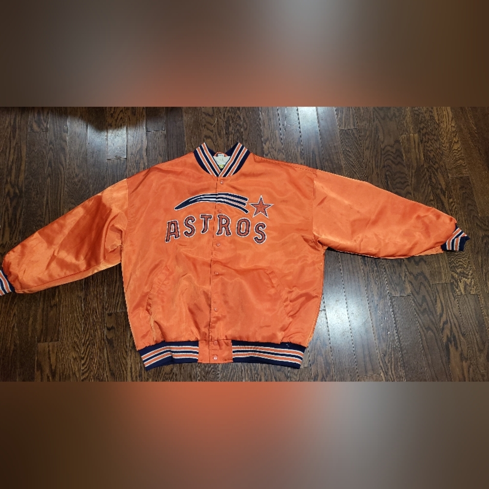 Mitchell & Ness MLB Houston Astros Satin Bomber Jacket Sz 58 Orange Stitched